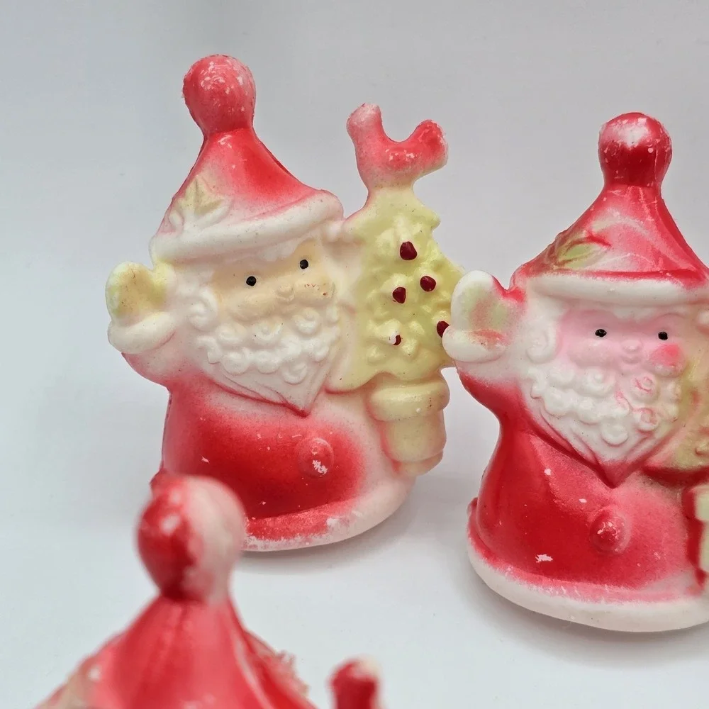 5 Vtg Santa Claus Blow Mold Light Covers String Lights Christmas Holding Tree